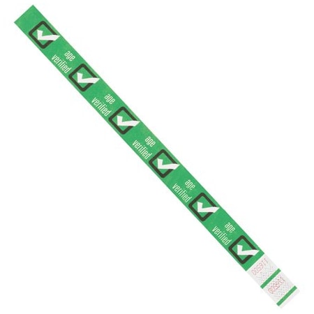 Bsc Preferred 3/4 x 10'' Green ''Age Verified'' Tyvek Wristbands, 500PK BUY00022007